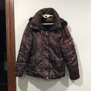 ZeroXposur Women's Checkered Puffer Jacket - Dark Red